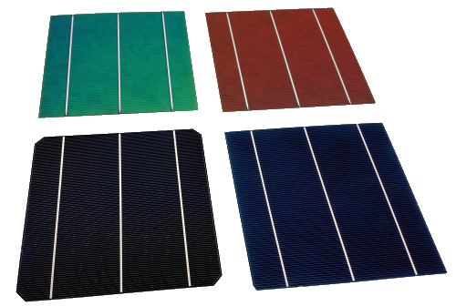 cella fotovoltaica, rossa, verde, nera, blu